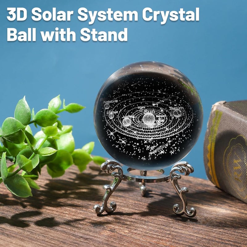 PYJ3DLAMP 3D Solar System Crystal Ball with Stand Lase Engraved Glass Sphere Paperweight Solar System Decor Astronomy Gift - Image 3
